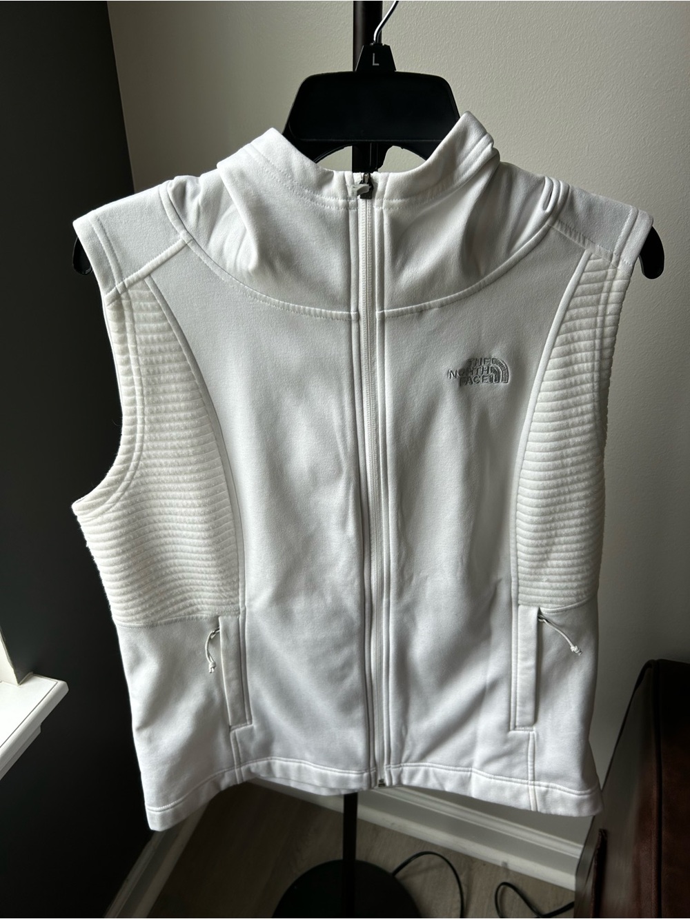 The North Face White Hooded Fleece Vest Full Zip CKW3 Size Large